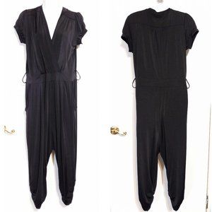 Vintage Janette Plus Slinky Disco groovy retro black poly jumpsuit size 1XL